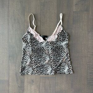 Leopard Print Lace Trim Cami Top